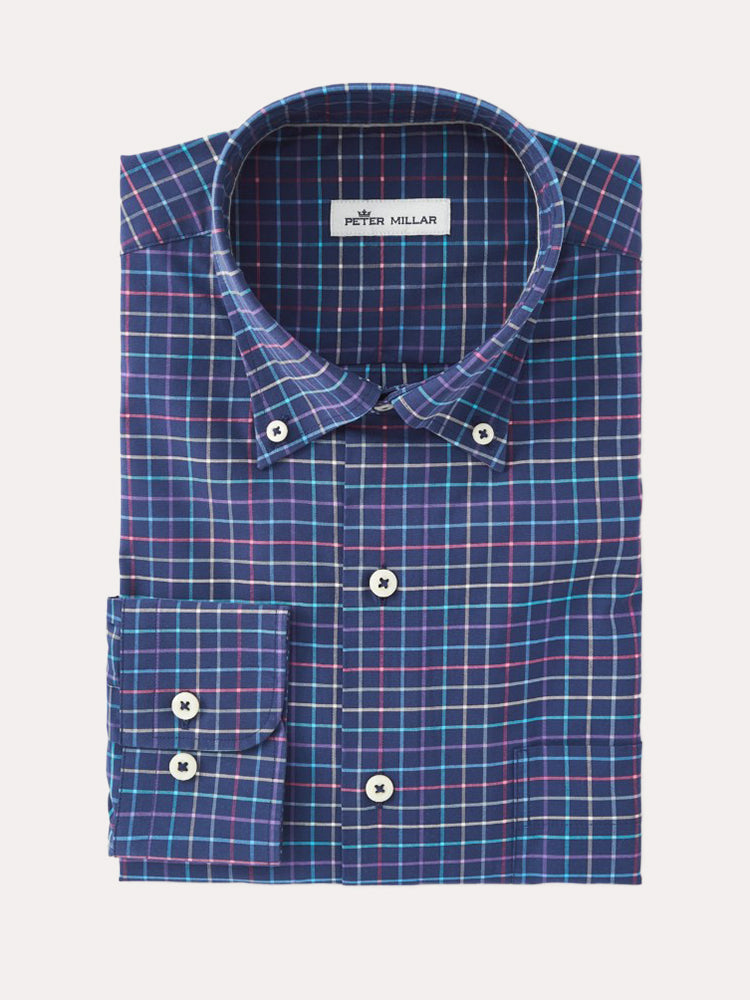 Peter Millar Crown Finish Stretch Willow Park Tattersall Shirt - Saint Bernard