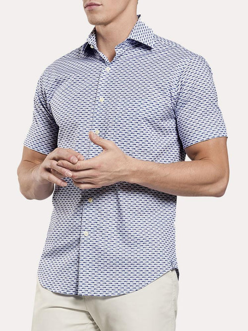 Peter Millar Seaside Blue Fish Short Sleeve Shirt
