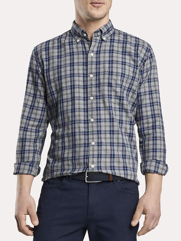 Peter Millar Men's Mountinside Gray's Beach Check Sport Shirt - Saint Bernard