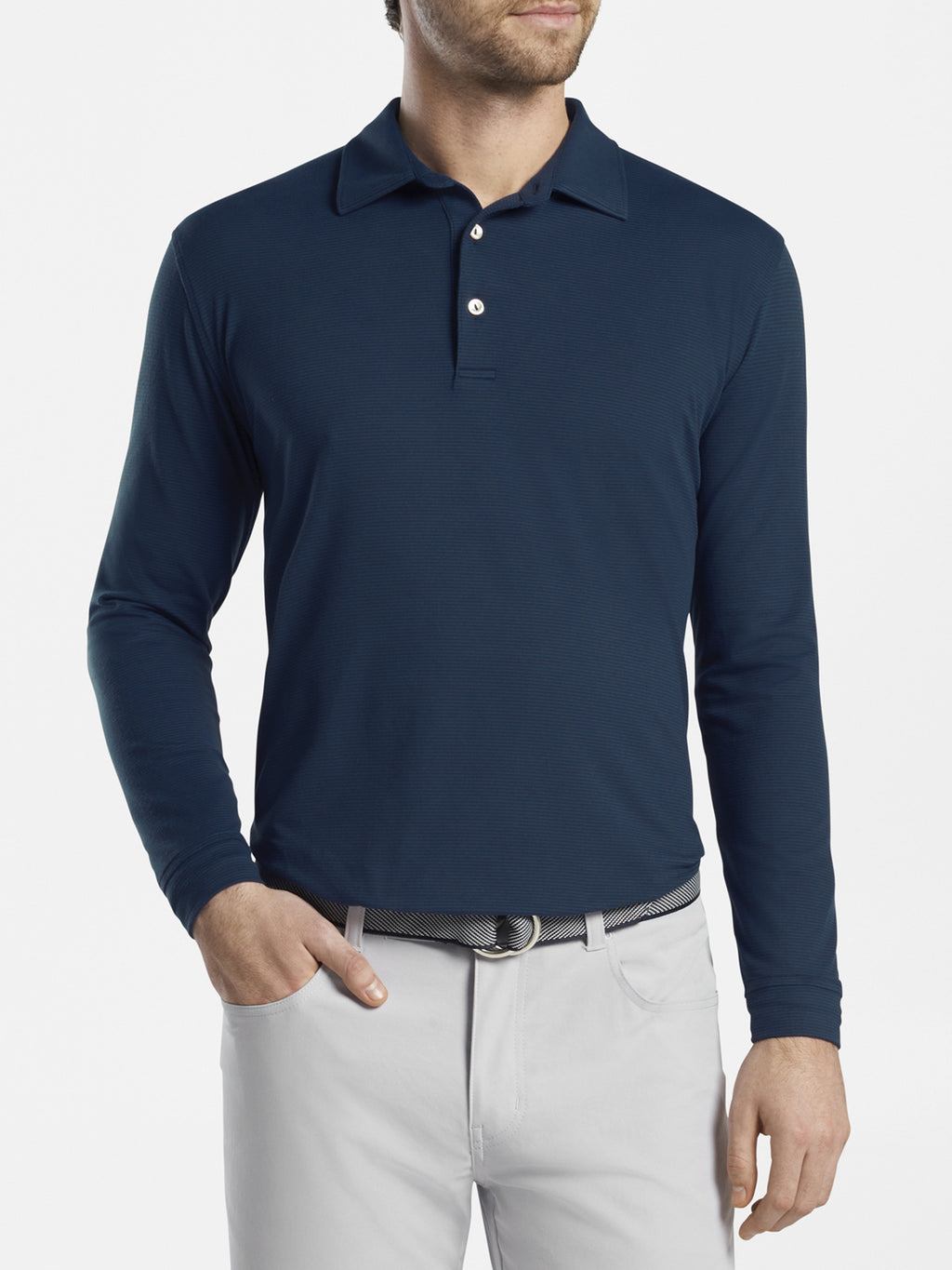 Peter Millar Crown Sport Men's Lyons Stripe Performance Long Sleeve Polo - Saint Bernard