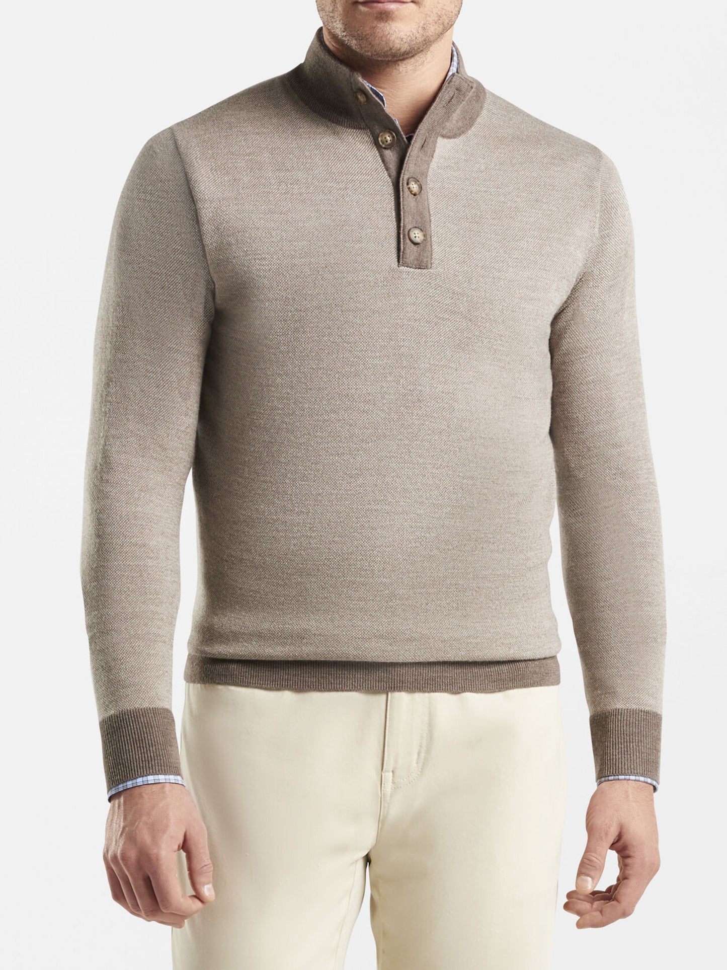 Peter Millar Crown Birdseye Wool Button Mock Sweater