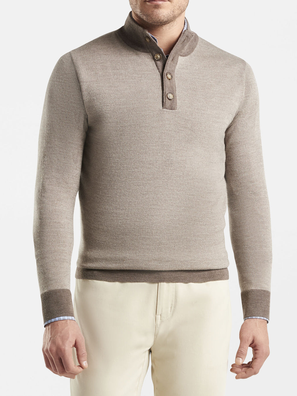 Peter Millar Crown Birdseye Wool Button Mock Sweater - Saint Bernard