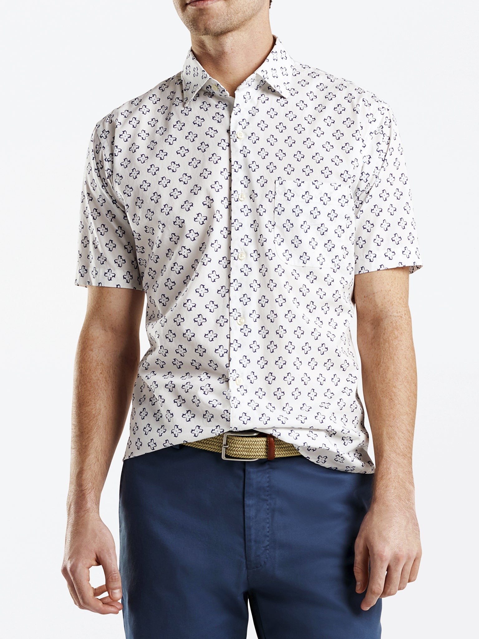 Peter Millar Seaside Shark Flower Cotton-Blend Sport Shirt - Saint Bernard