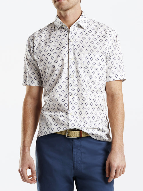 Peter Millar Seaside Shark Flower Cotton-Blend Sport Shirt