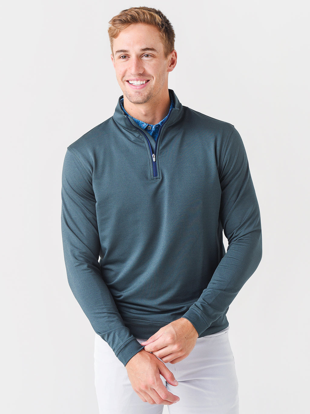 Peter Millar Crown Sport Men's Perth Performance Melange Quarter-Zip - Saint Bernard