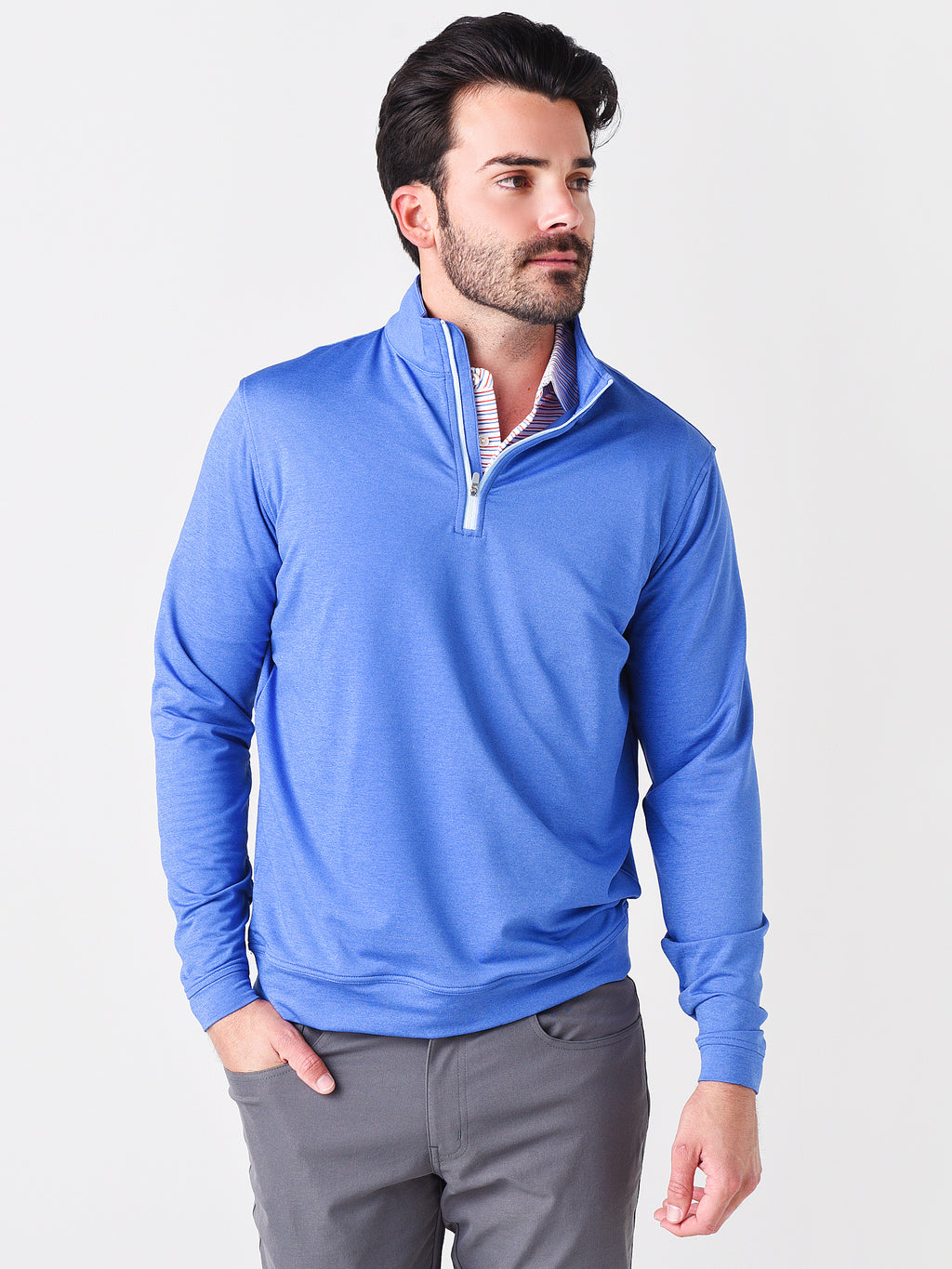 Peter Millar Crown Sport Men's Perth Performance Melange Quarter-Zip - Saint Bernard