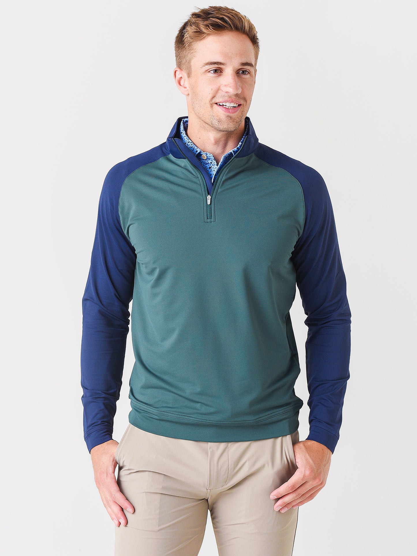 Peter Millar Crown Sport Men's Perth Colorblock Performance Quarter-Zip - Saint Bernard