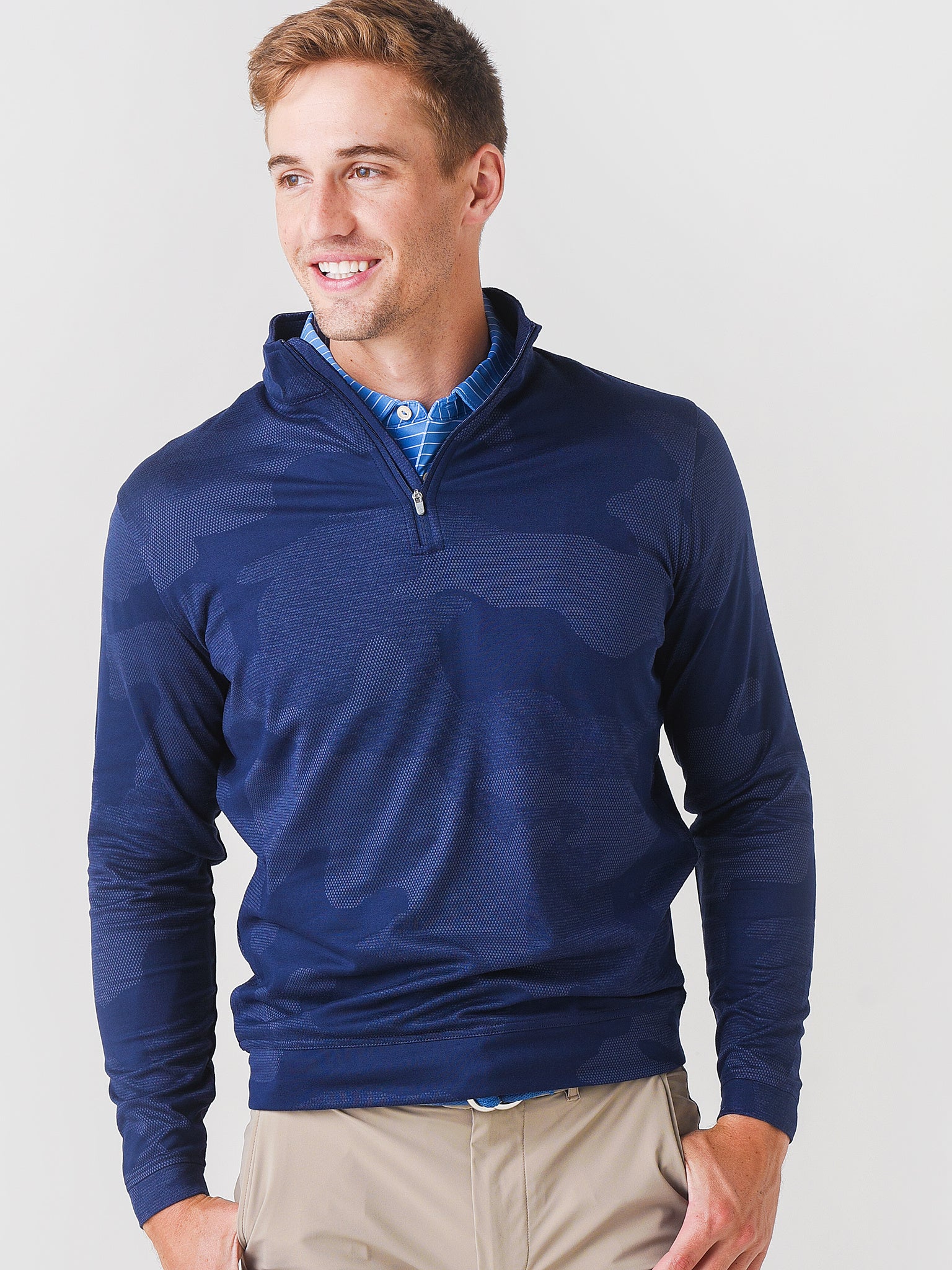 Peter Millar Crown Sport Men's Perth Camo Performance Quarter-Zip - Saint Bernard
