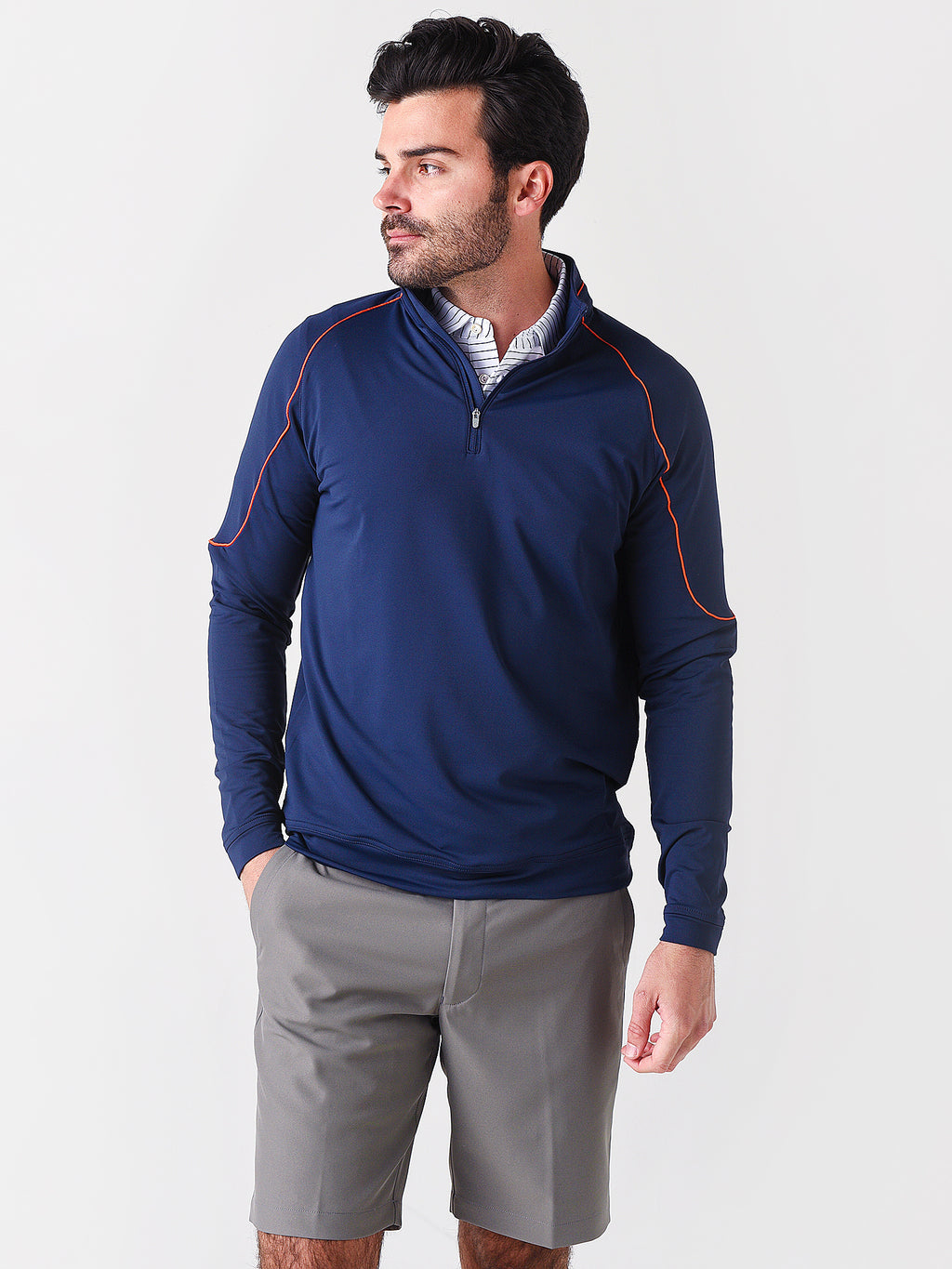 Peter Millar Crown Sport Men's Perth Piped Performance Quarter-Zip - Saint Bernard