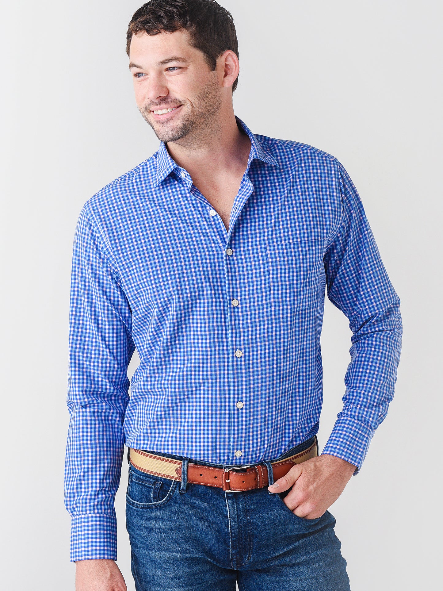 Peter Millar Crown Sport Men's Georgetown Performance Poplin Sport Shirt - Saint Bernard