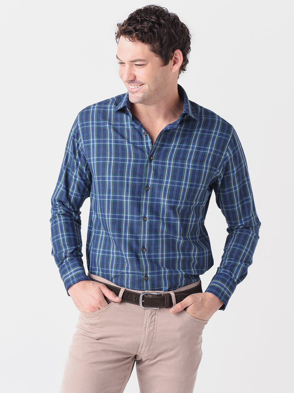 Peter Millar Men's Performance Flannel Jolliette Sport Shirt - Saint Bernard