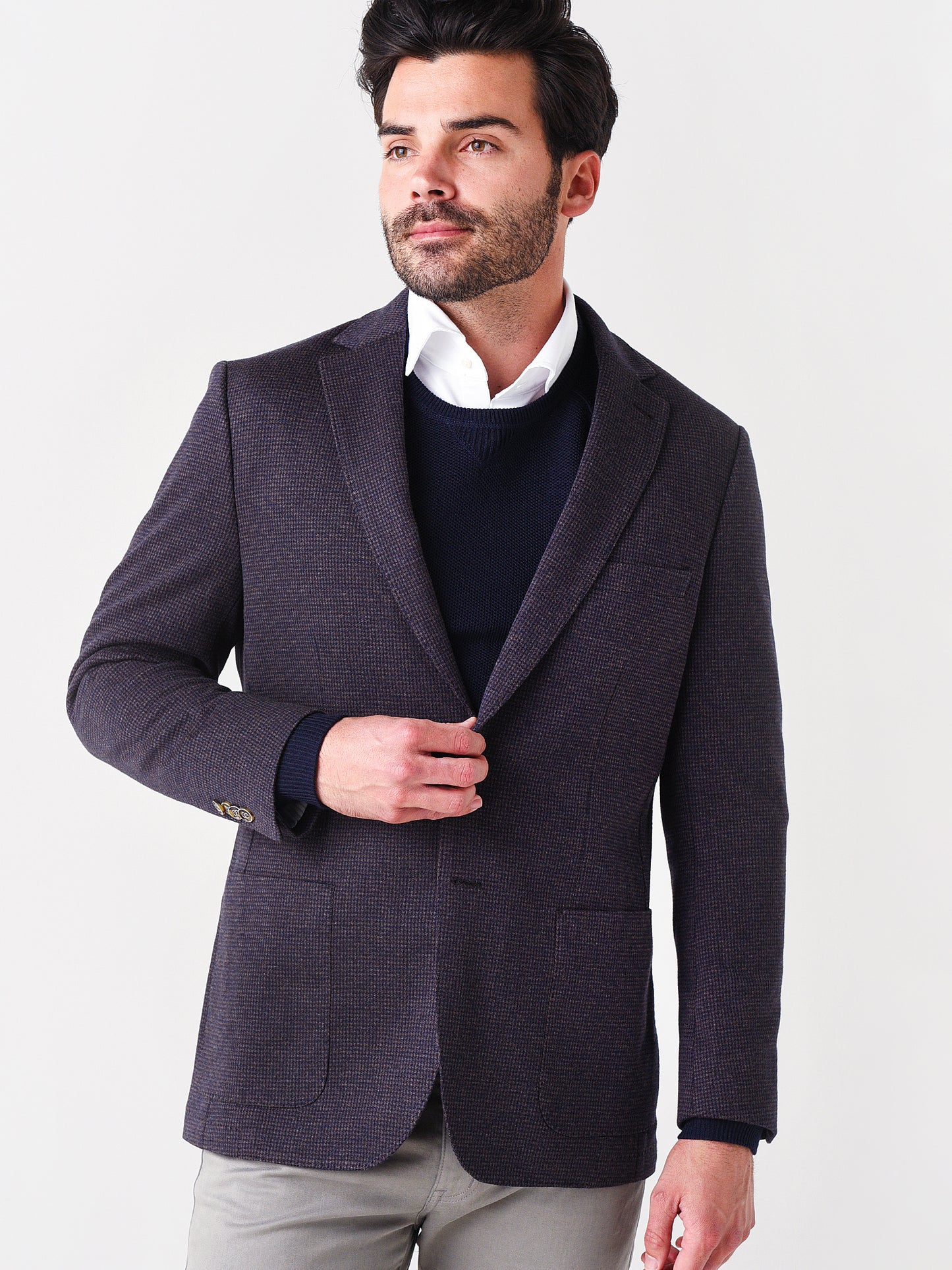 Peter Millar Crown Men's Houndstooth Knit Soft Jacket - Saint Bernard