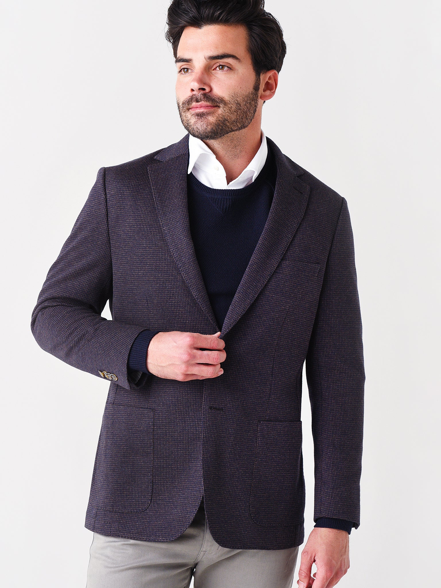 Peter Millar Crown Men's Houndstooth Knit Soft Jacket - Saint Bernard