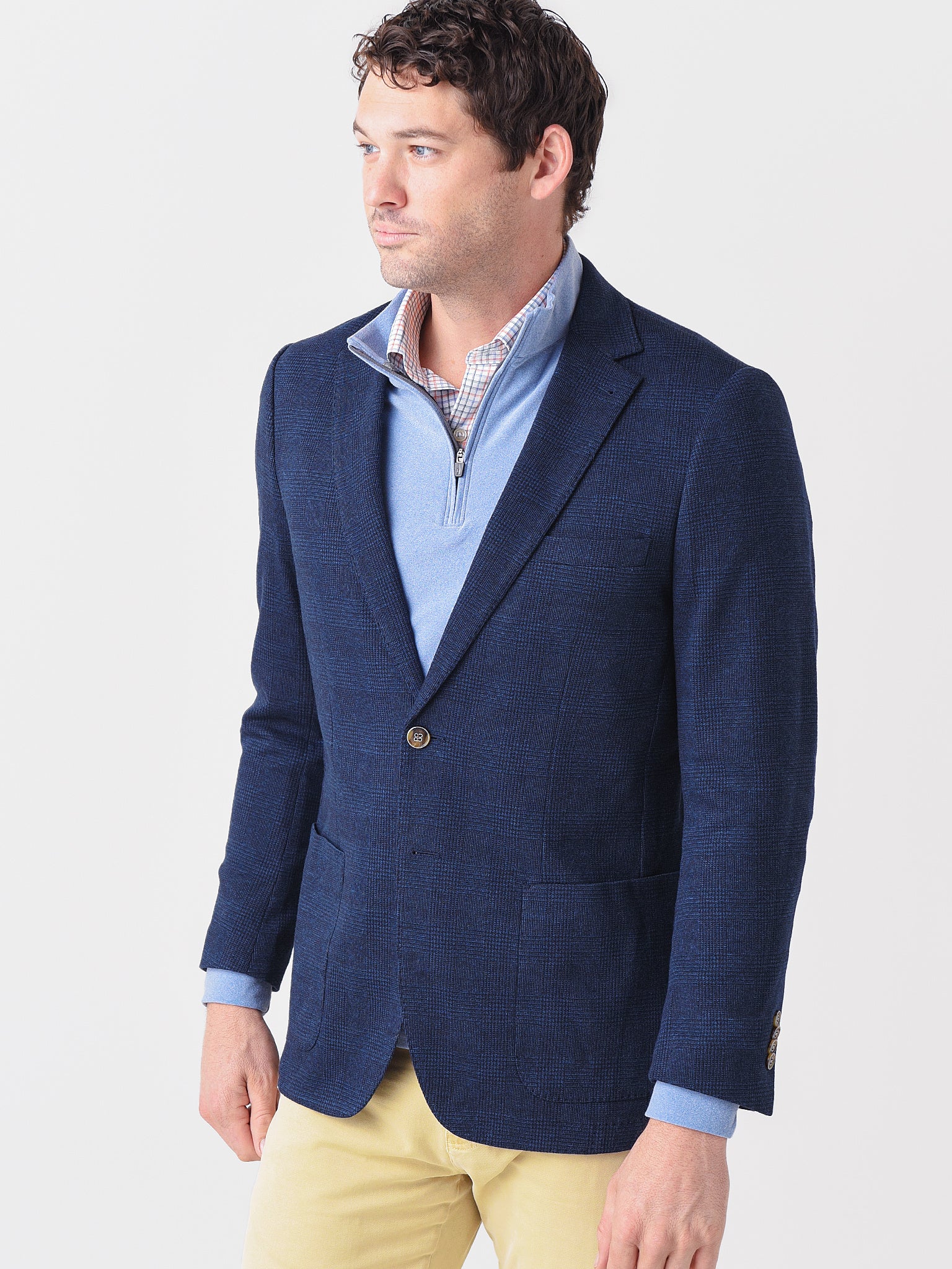 Peter Millar Crown Men's Glen Plaid Knit Soft Jacket - Saint Bernard