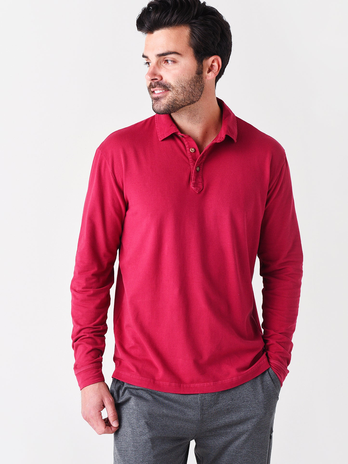 Peter Millar Crown Men's Lava Wash Long-Sleeve Polo - Saint Bernard