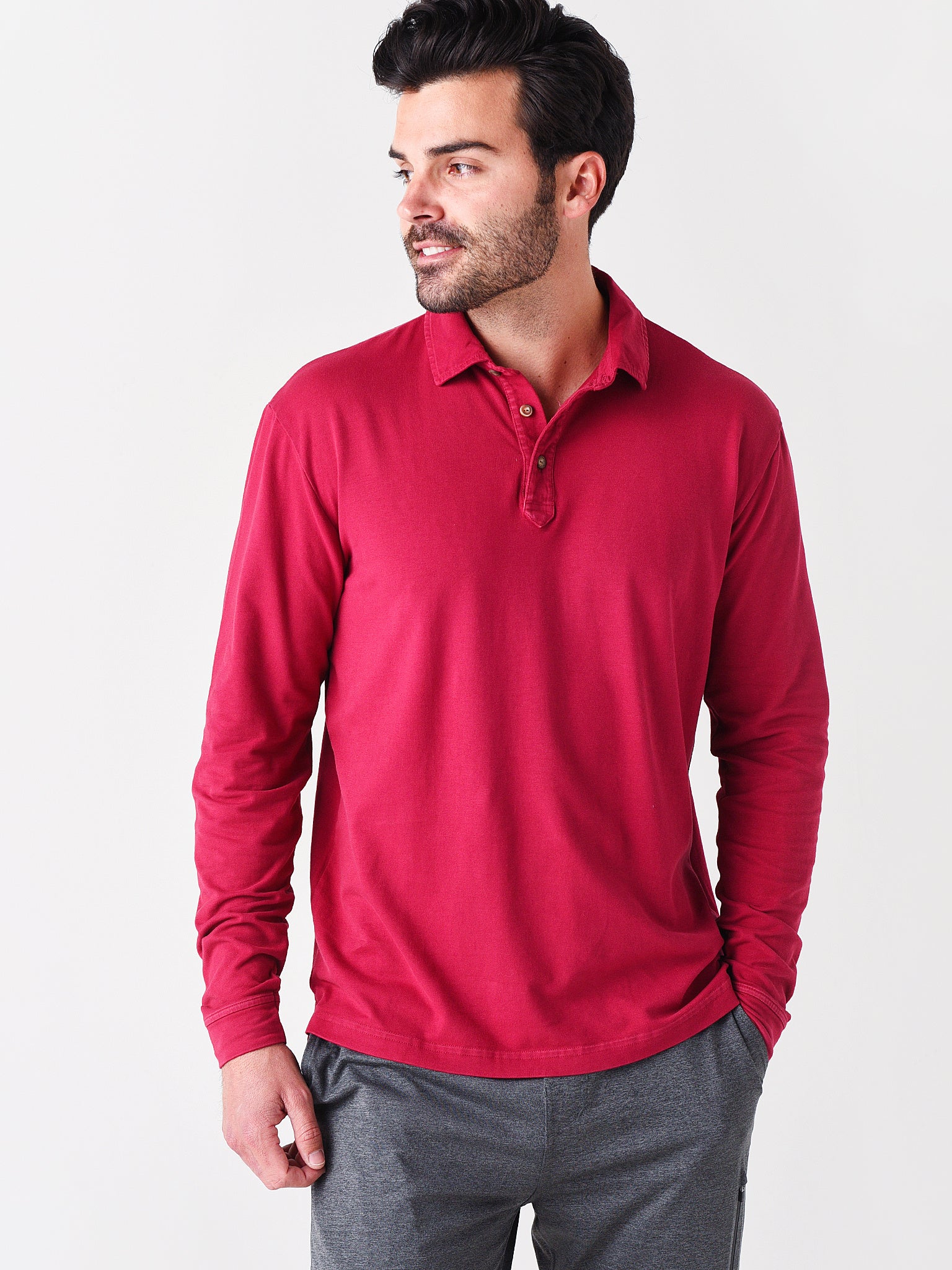 Peter Millar Crown Men's Lava Wash Long-Sleeve Polo - Saint Bernard