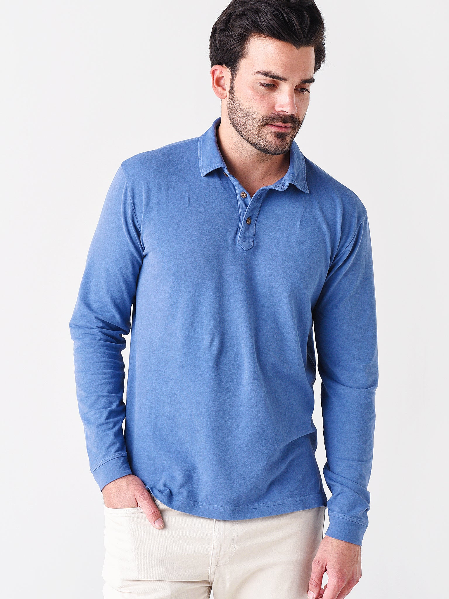 Peter Millar Crown Men's Lava Wash Long-Sleeve Polo - Saint Bernard