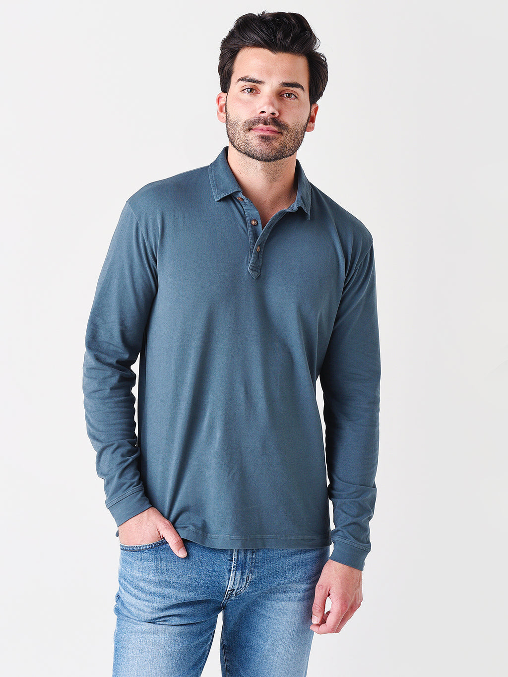 Peter Millar Crown Men's Lava Wash Long-Sleeve Polo - Saint Bernard