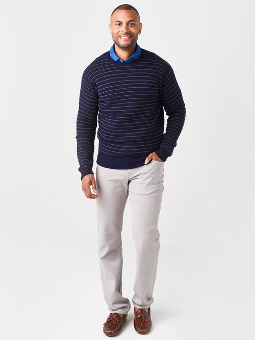 Peter Millar Crown Men's Cotton-Merino Striped Honeycomb Crewneck