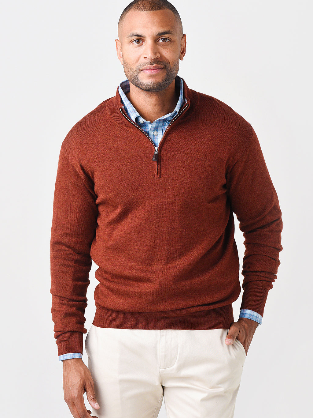 Peter Millar Crown Men's Soft Merino-Silk Quarter-Zip Pullover - Saint Bernard