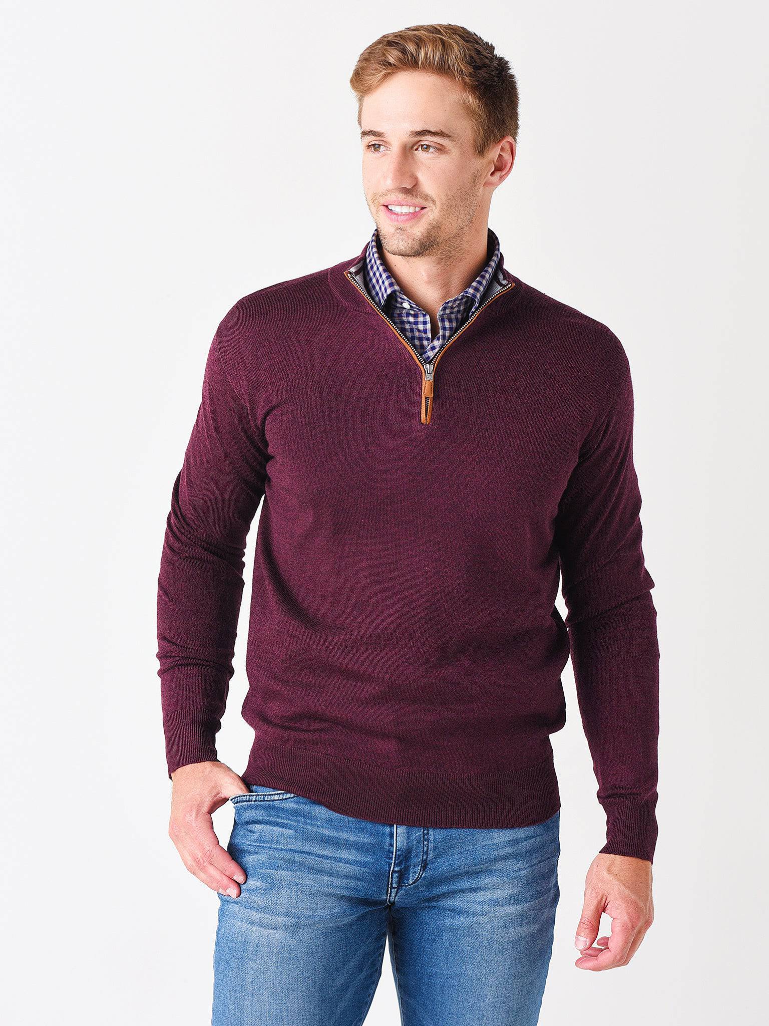 Peter Millar Crown Men's Soft Suede Trim Quarter-Zip Pullover - Saint Bernard