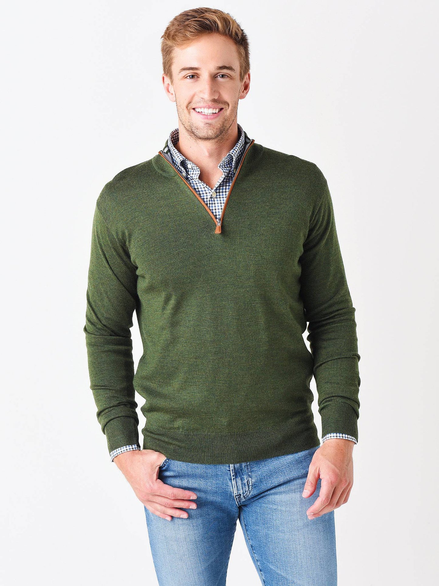 Peter Millar Crown Men's Soft Suede Trim Quarter-Zip Pullover - Saint Bernard