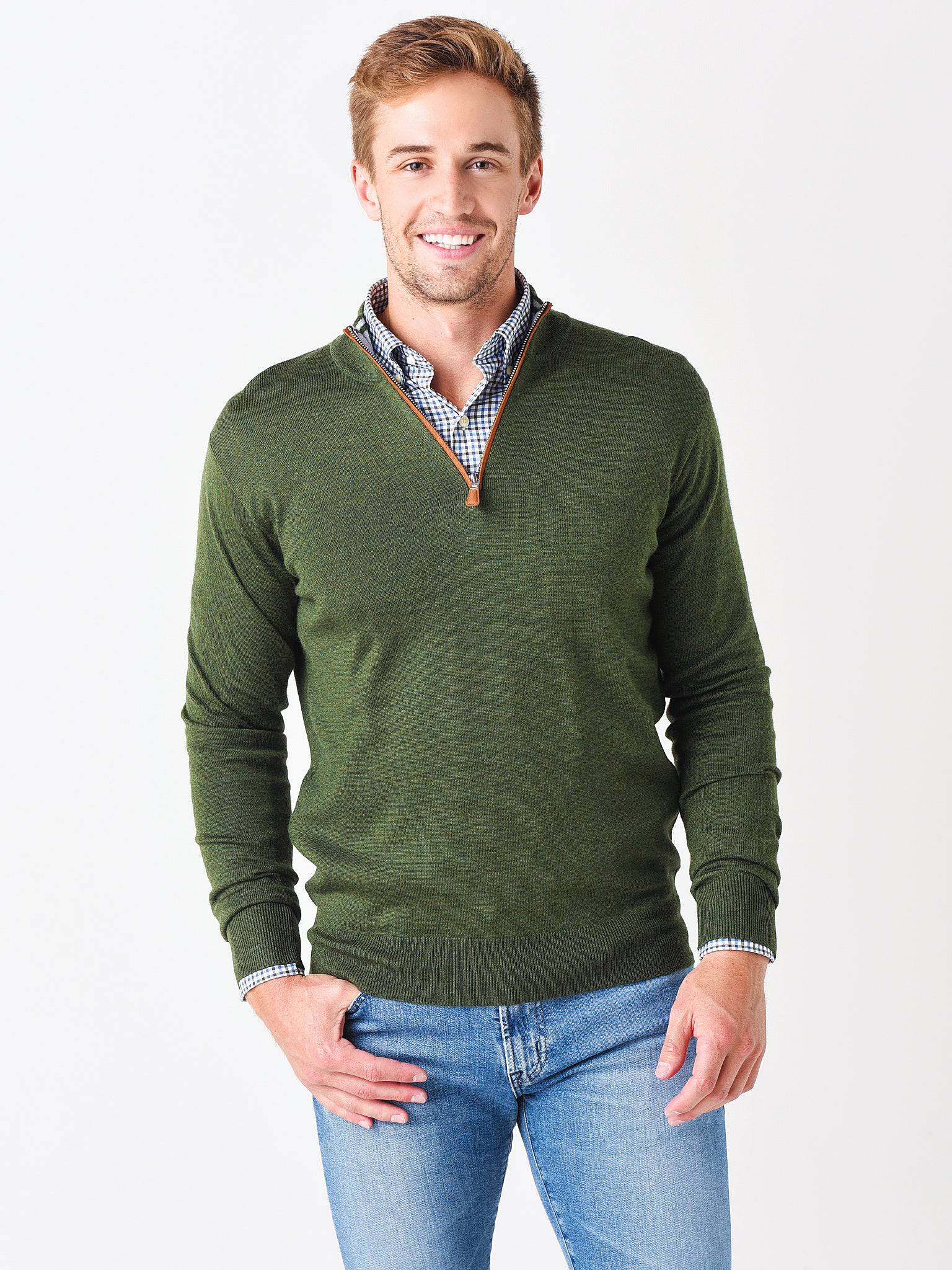 Peter Millar Crown Men's Soft Suede Trim Quarter-Zip Pullover - Saint Bernard