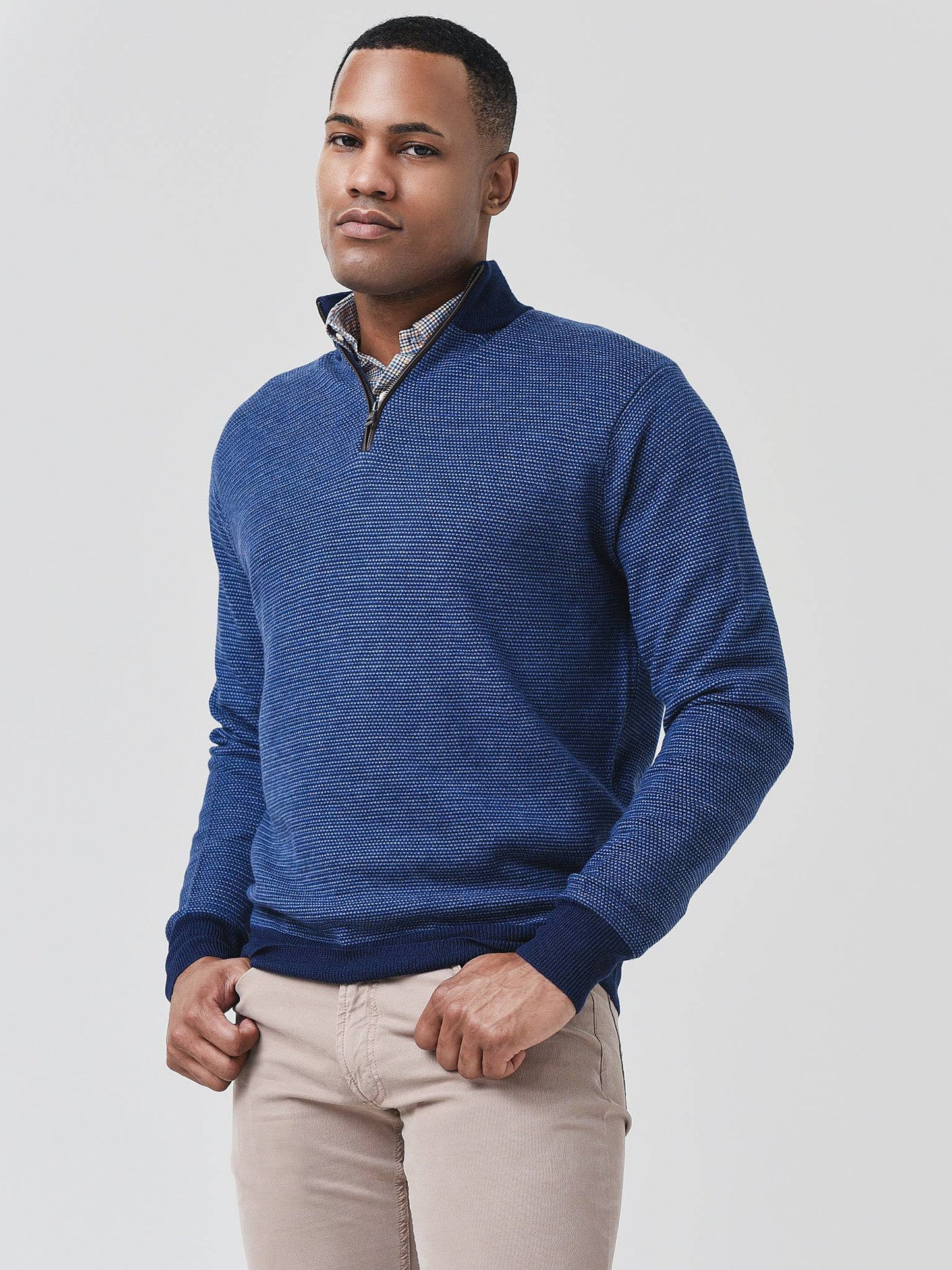 Peter Millar Crown Men's Two-Color Broken Jersey Quarter-Zip Pullover - Saint Bernard