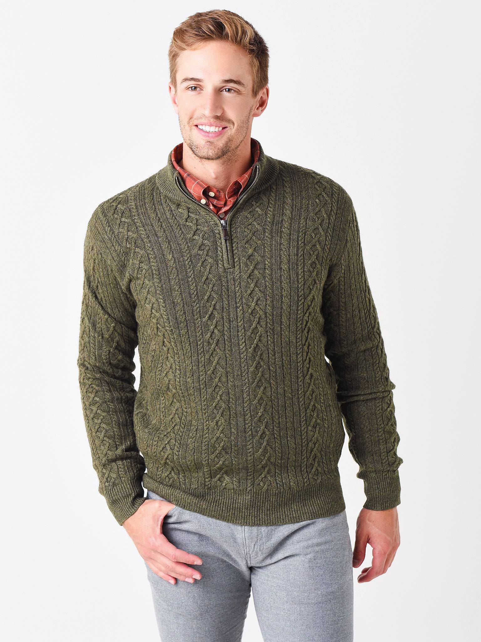 Peter Millar Crown Men's Cable Quarter-Zip - Saint Bernard