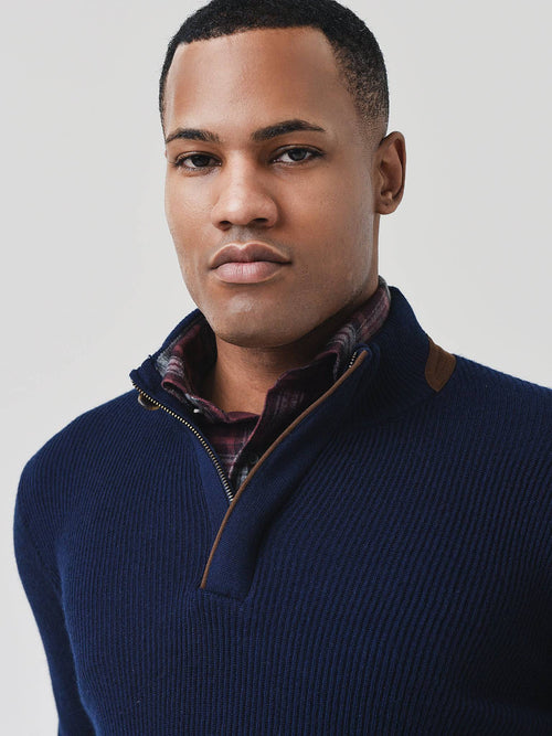 Peter Millar Crown Men's Merino-Cashmere Suede Trim Quarter-Zip Pullover