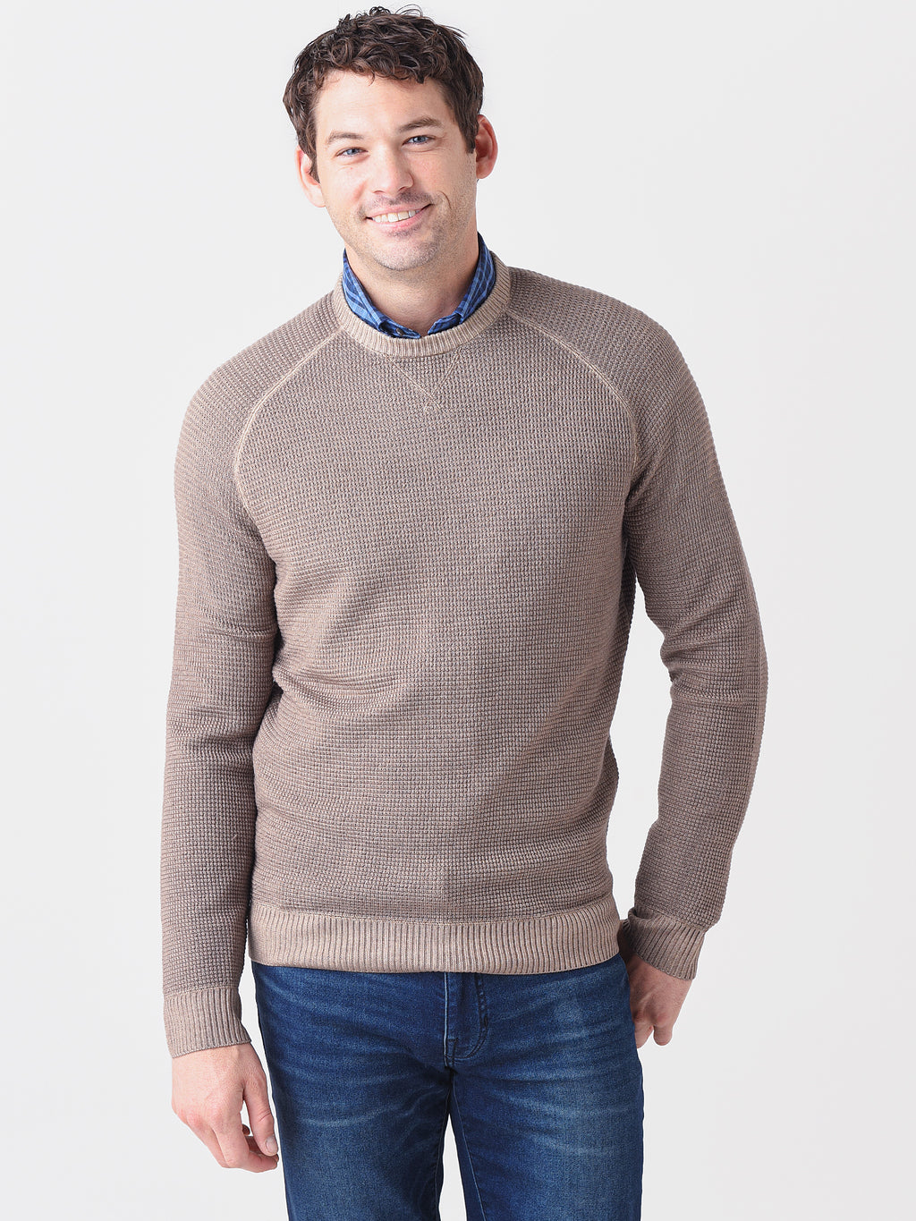 Peter Millar Crown Men's Garment Dyed Waffle Raglan Crew - Saint Bernard