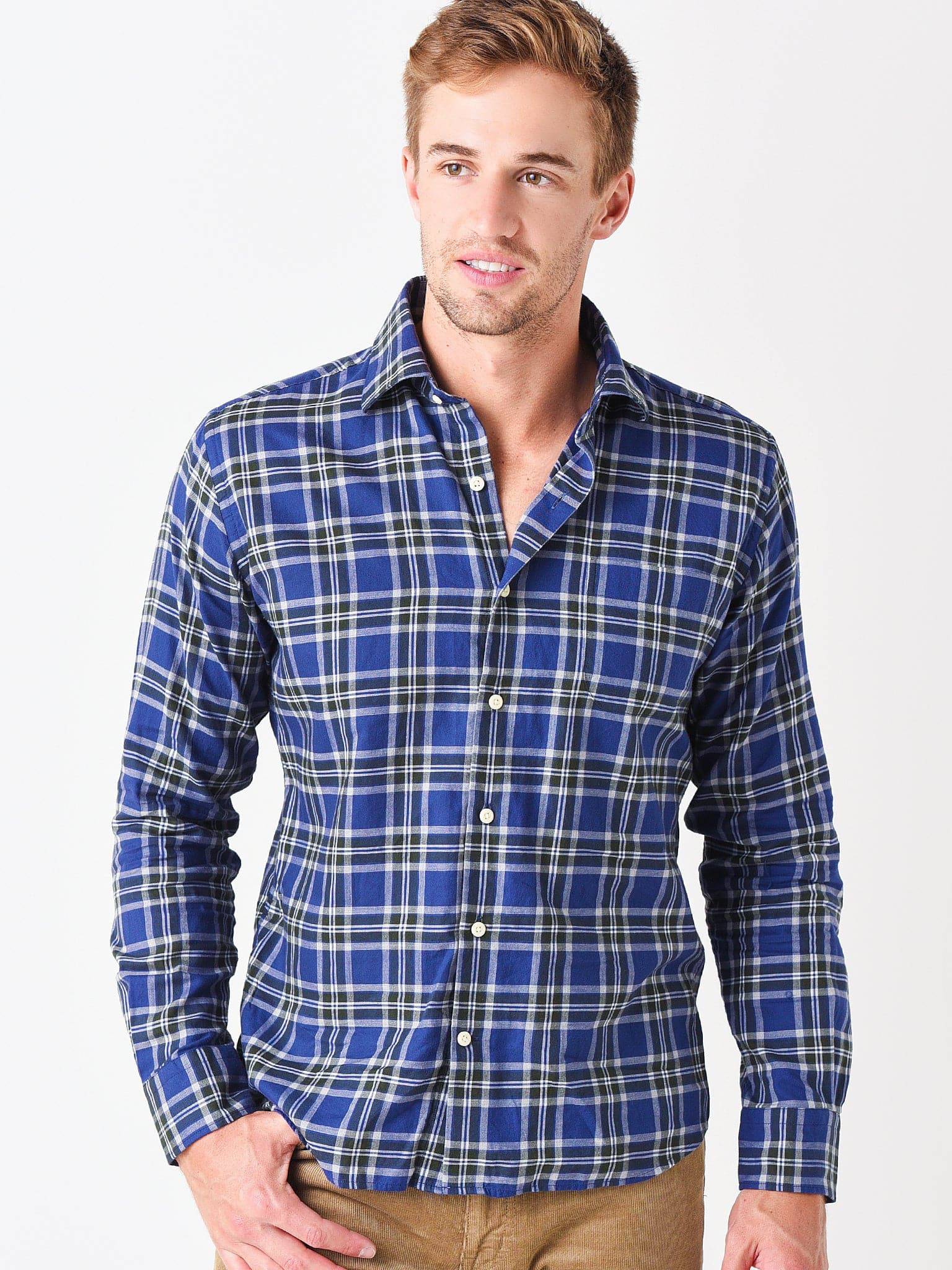 Peter Millar Crown Men's Autumn Soft Plaid Cotton Sport Shirt - Saint Bernard