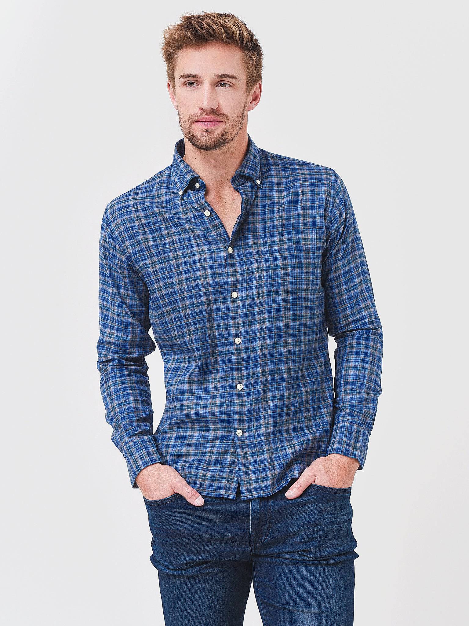 Peter Millar Crown Men's Autumn Soft Greenwood Cotton Sport Shirt - Saint Bernard