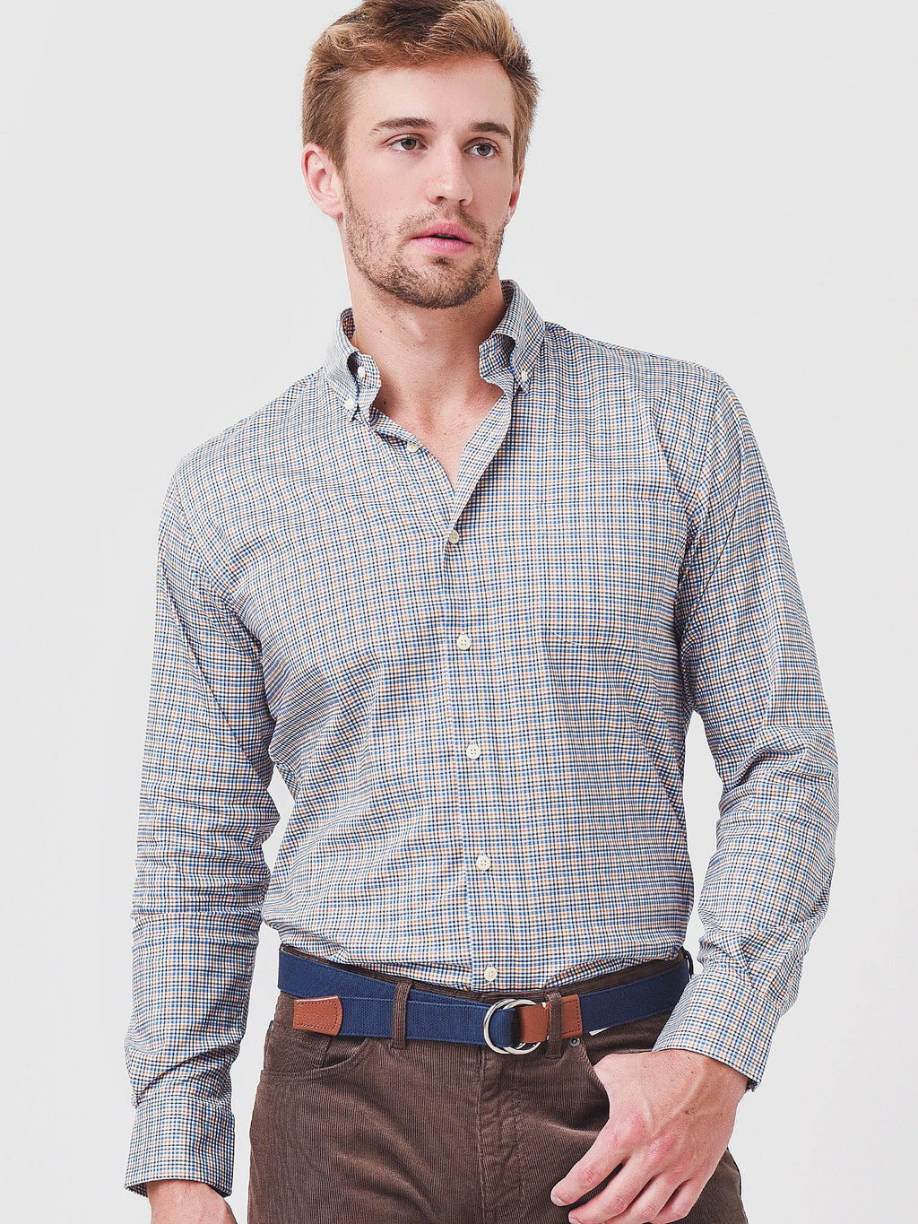 Peter Millar Crown Men's Crown Lite Mini-Check Cotton Sport Shirt - Saint Bernard