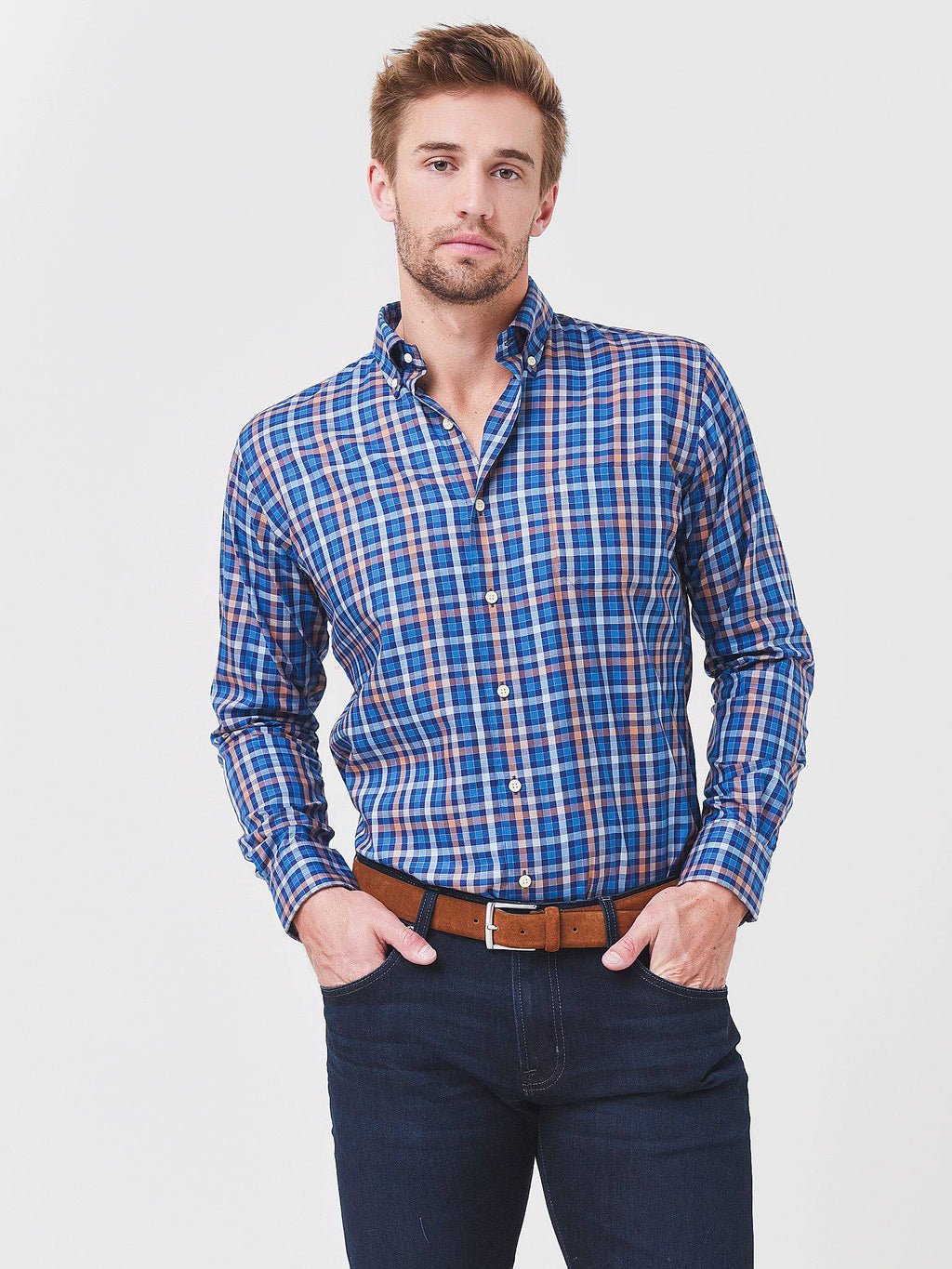 Peter Millar Crown Men's Crown Ease Langley Cotton Sport Shirt - Saint Bernard