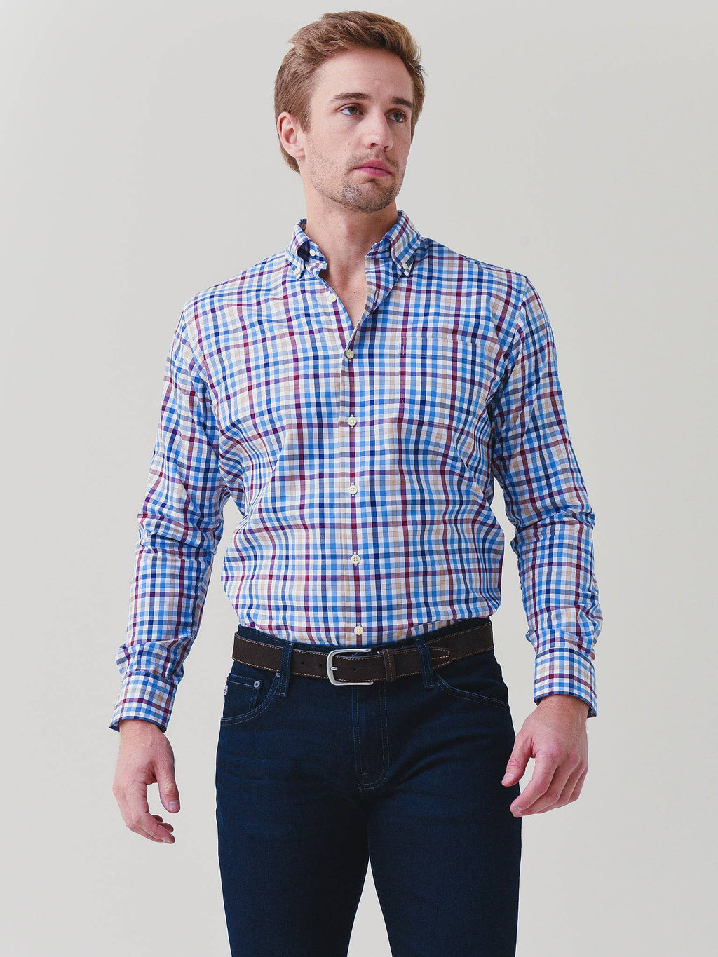 Peter Millar Crown Men's Crown Ease Langley Cotton Sport Shirt - Saint Bernard