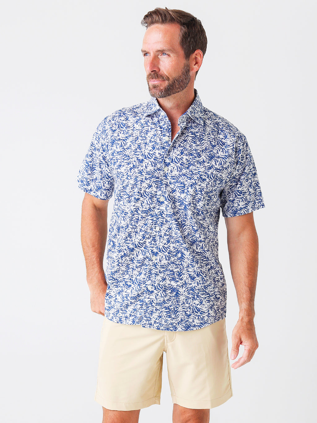 Peter Millar Seaside Men's Whitepalm Cotton-Blend Sport Shirt - Saint Bernard