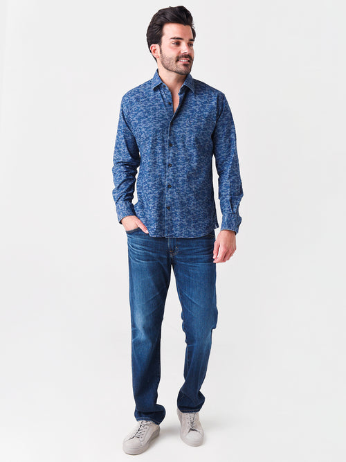 Peter Millar Crown Men's Fir Camo Chambray Sport Shirt