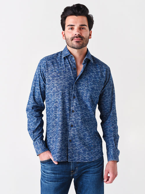 Peter Millar Crown Men's Fir Camo Chambray Sport Shirt