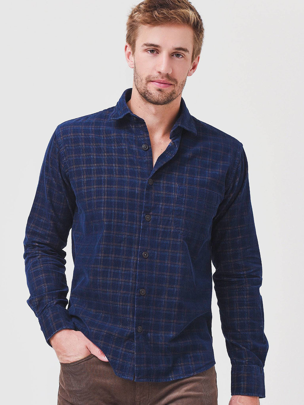 Peter Millar Crown Men's Hampstead Yarn Dye Corduroy Cotton Sport Shirt - Saint Bernard