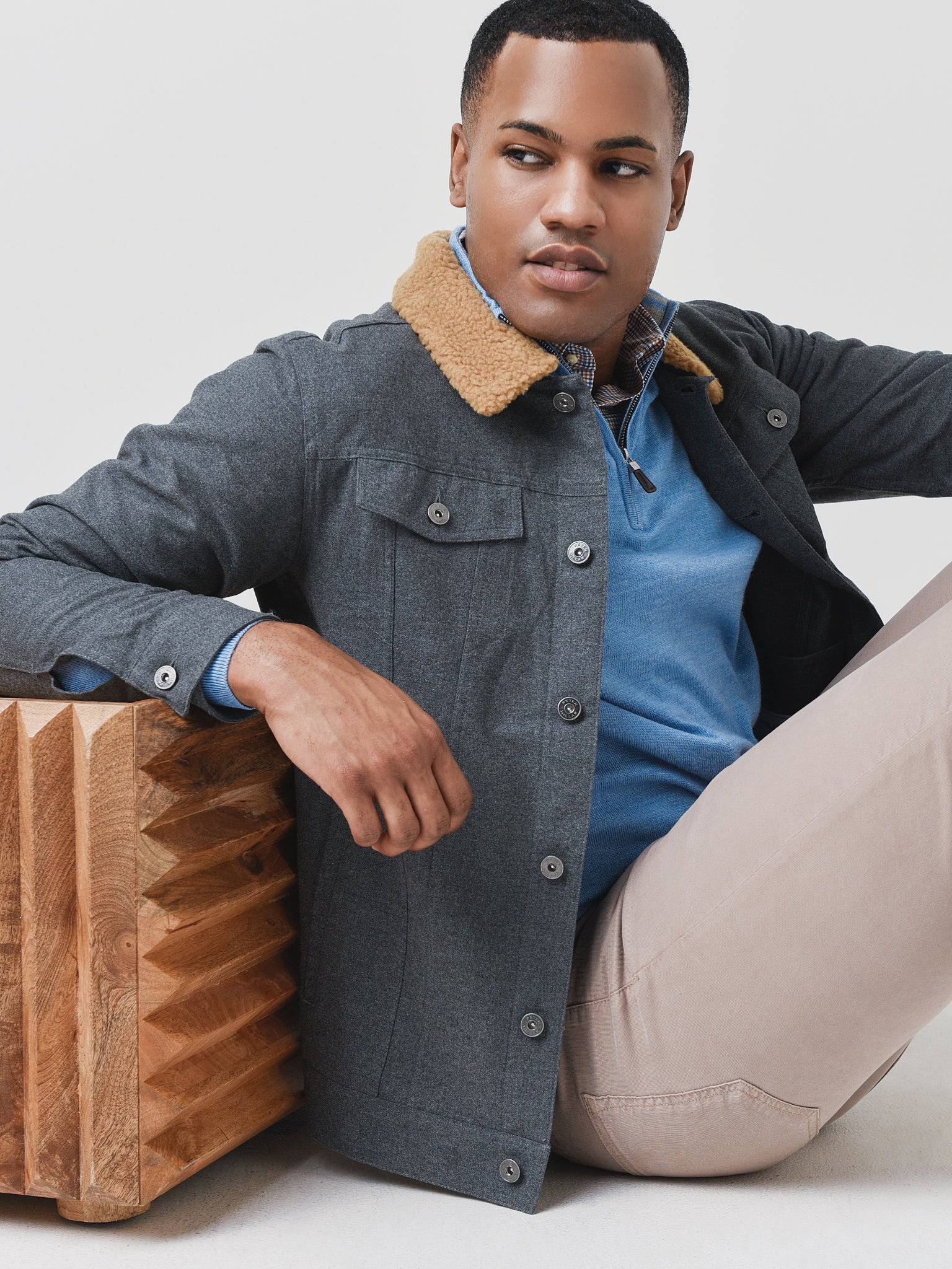 Peter Millar Crown Men's Mountainside Flannel Trucker Jacket - Saint Bernard