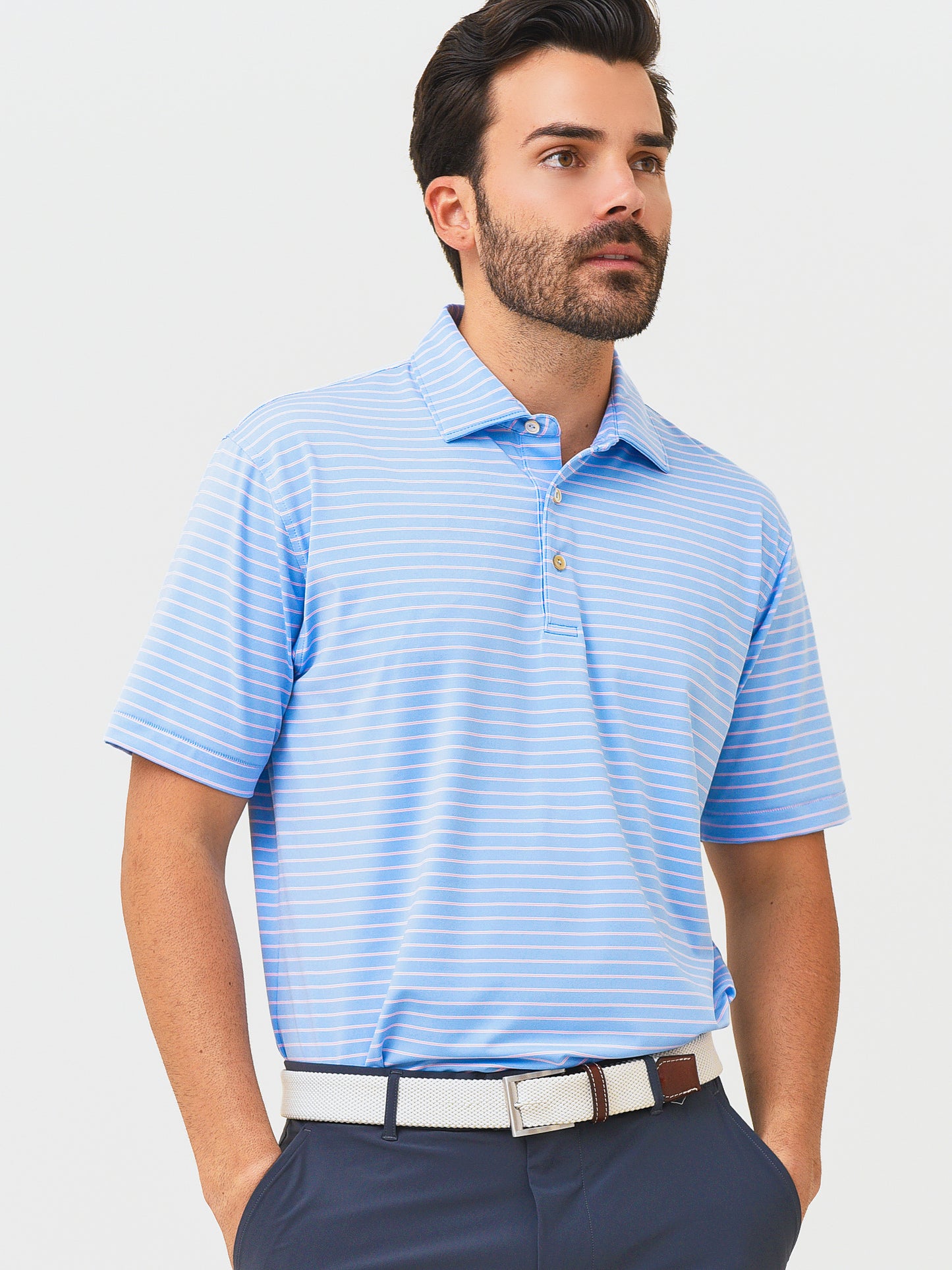 Peter Millar Crown Sport Men's Drum Performance Jersey Polo - Saint Bernard
