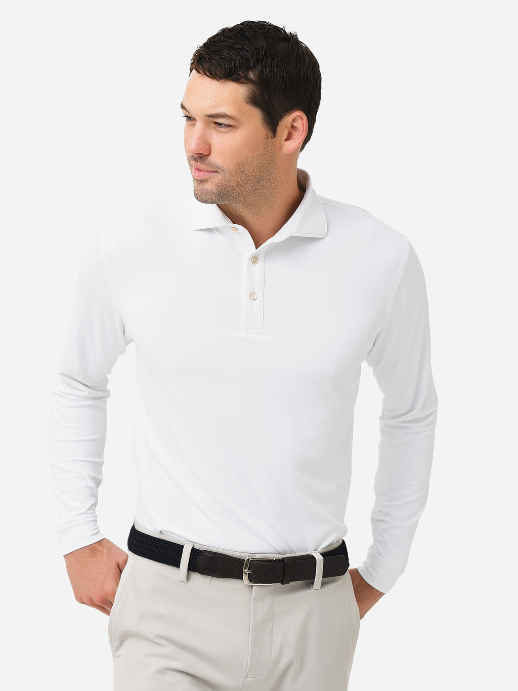 Peter Millar Crown Sport Men's Lyons Long-Sleeve Performance Jersey Polo - Saint Bernard