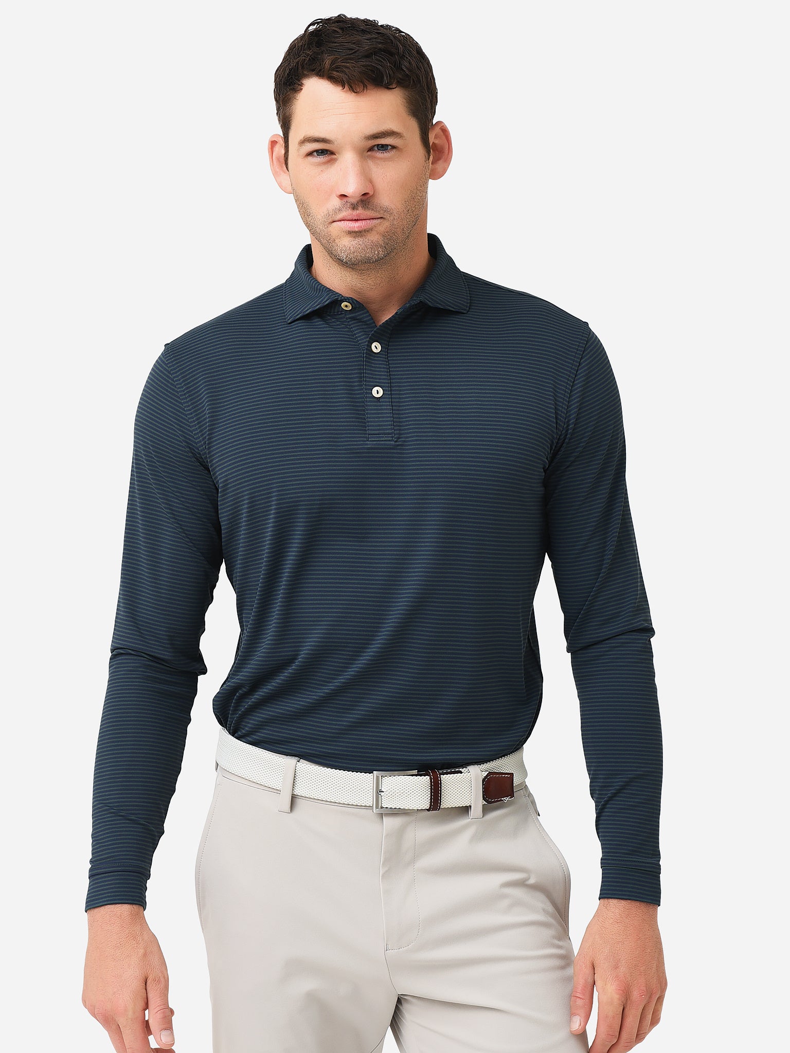 Peter Millar Crown Sport Men's Lyons Performance Jersey Long-Sleeve Polo - Saint Bernard
