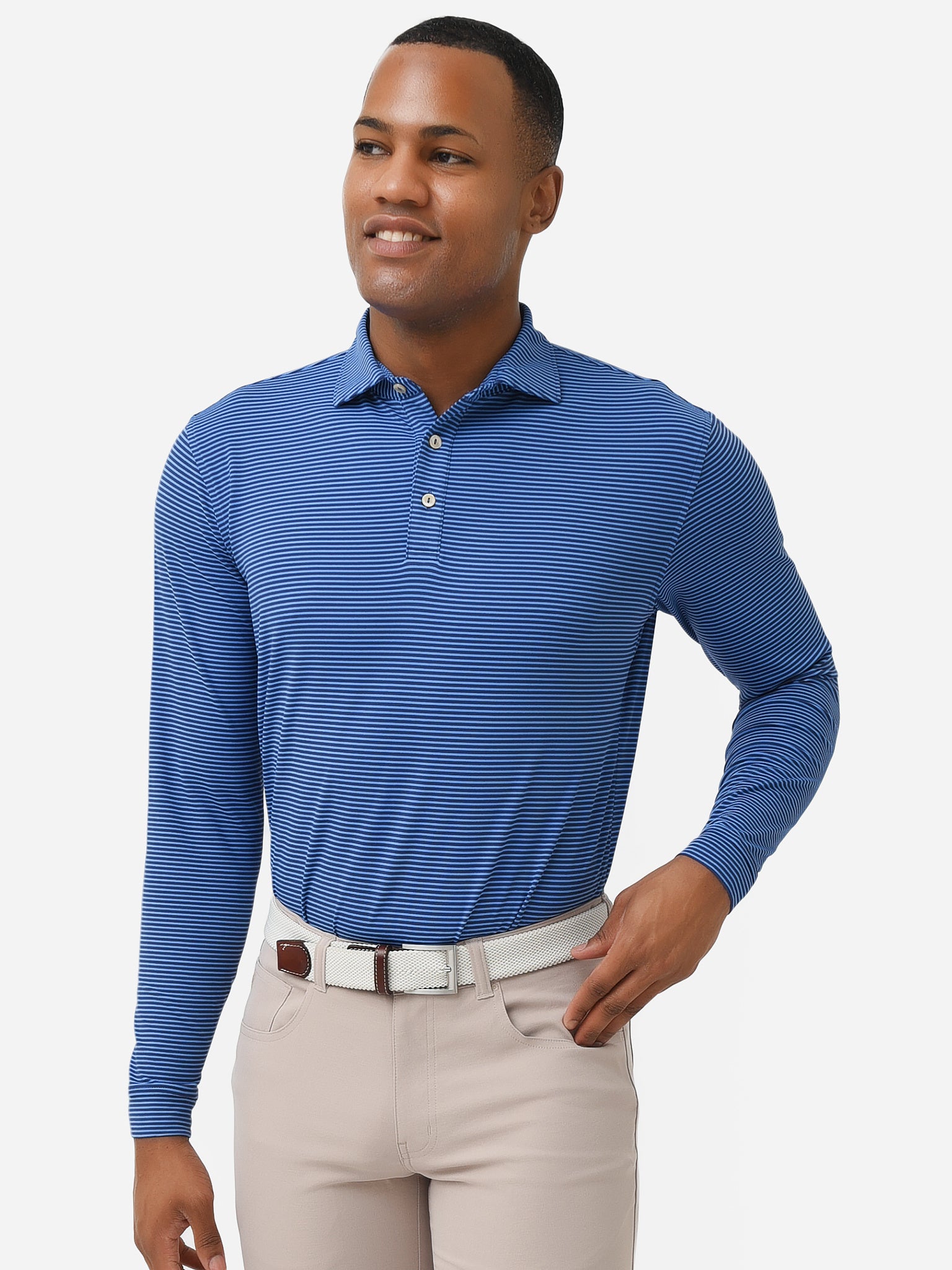 Peter Millar Crown Sport Men's Lyons Performance Jersey Long-Sleeve Polo - Saint Bernard