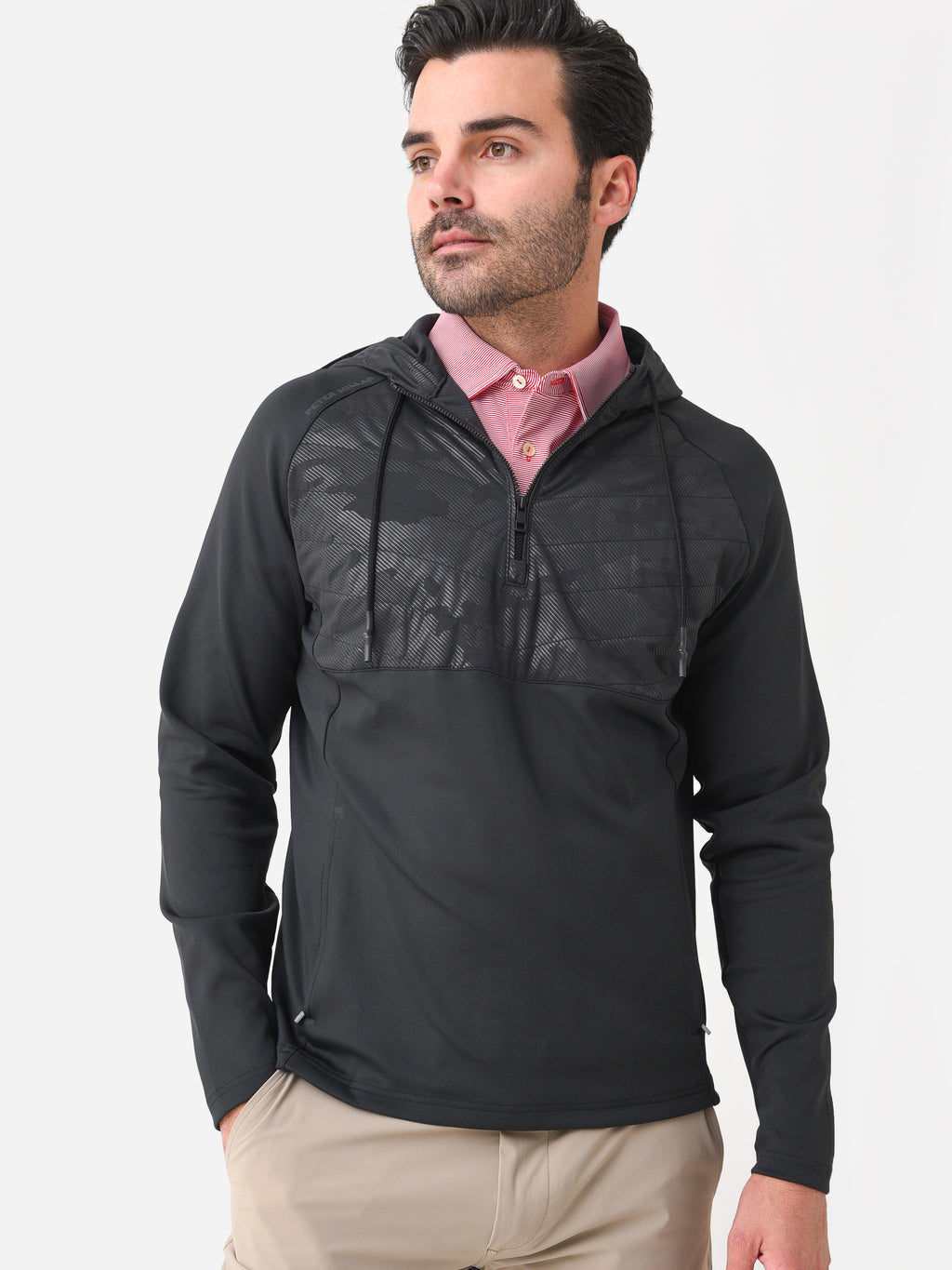 Peter Millar Crown Sport Men's Hyperlight Weld Camo Hybrid Half-Zip Hoodie - Saint Bernard