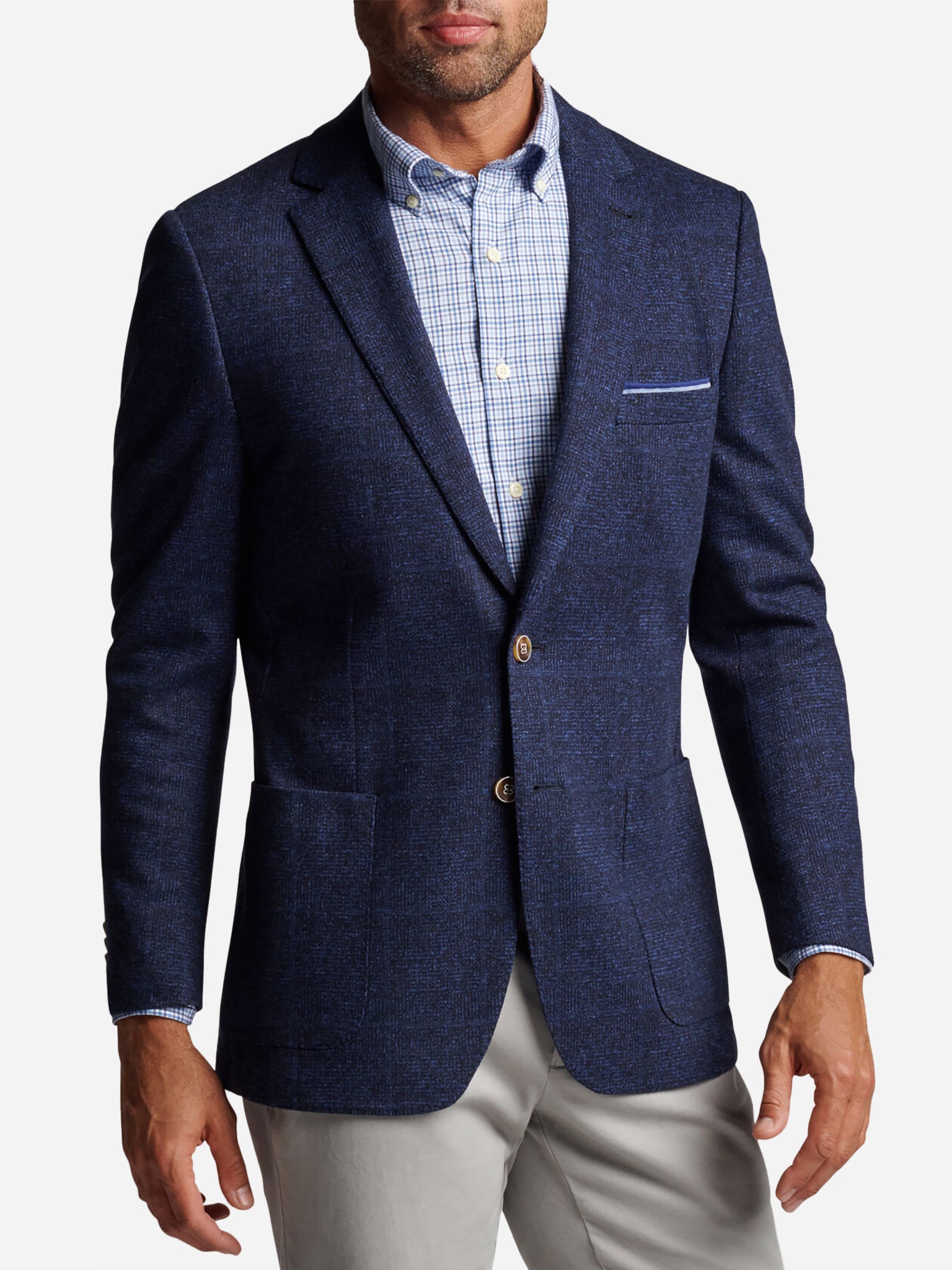 Peter Millar Crown Men's Julian Knit Windowpane Soft Jacket - Saint Bernard