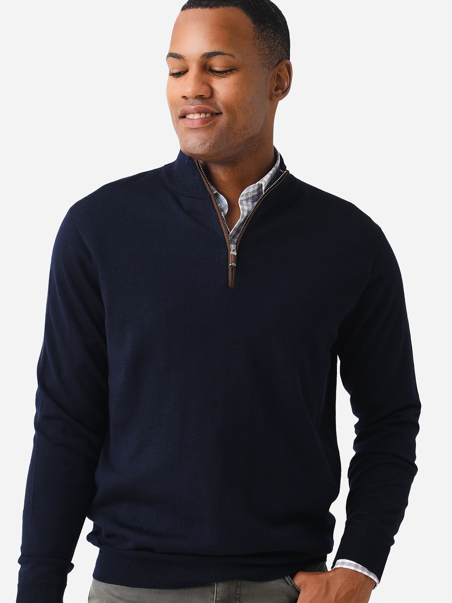 Peter Millar Crown Men's Autumn Crest Suede Trim Quarter-Zip - Saint Bernard