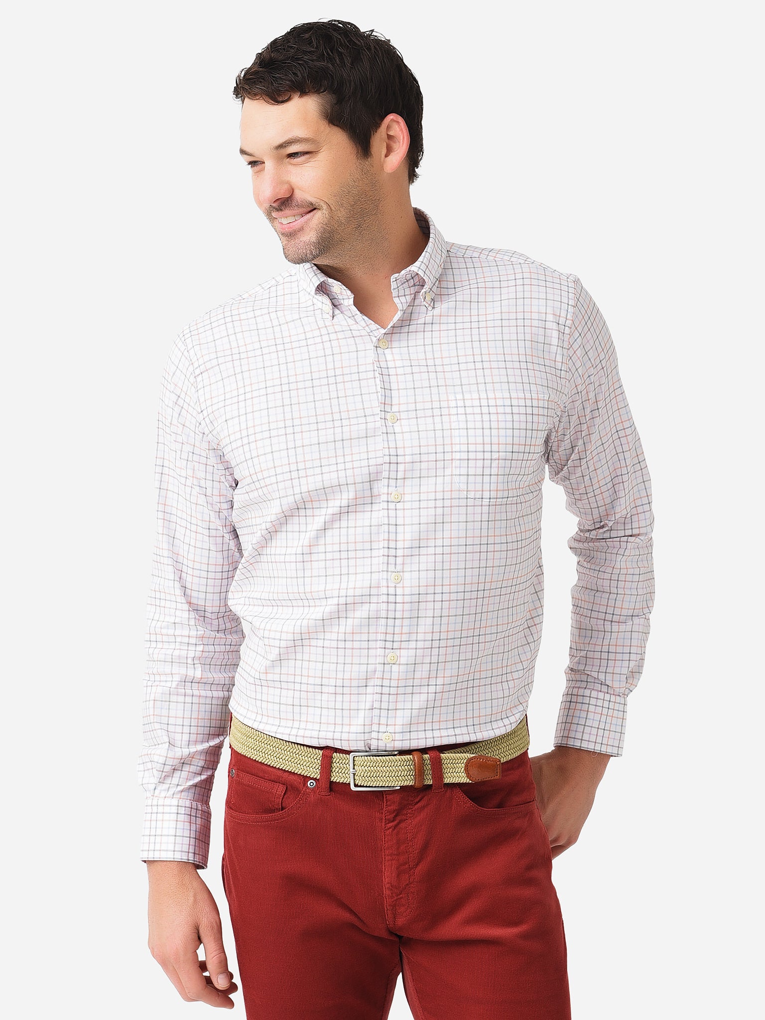 Peter Millar Crown Men's Thacker Crown Lite Cotton-Blend Sport Shirt - Saint Bernard