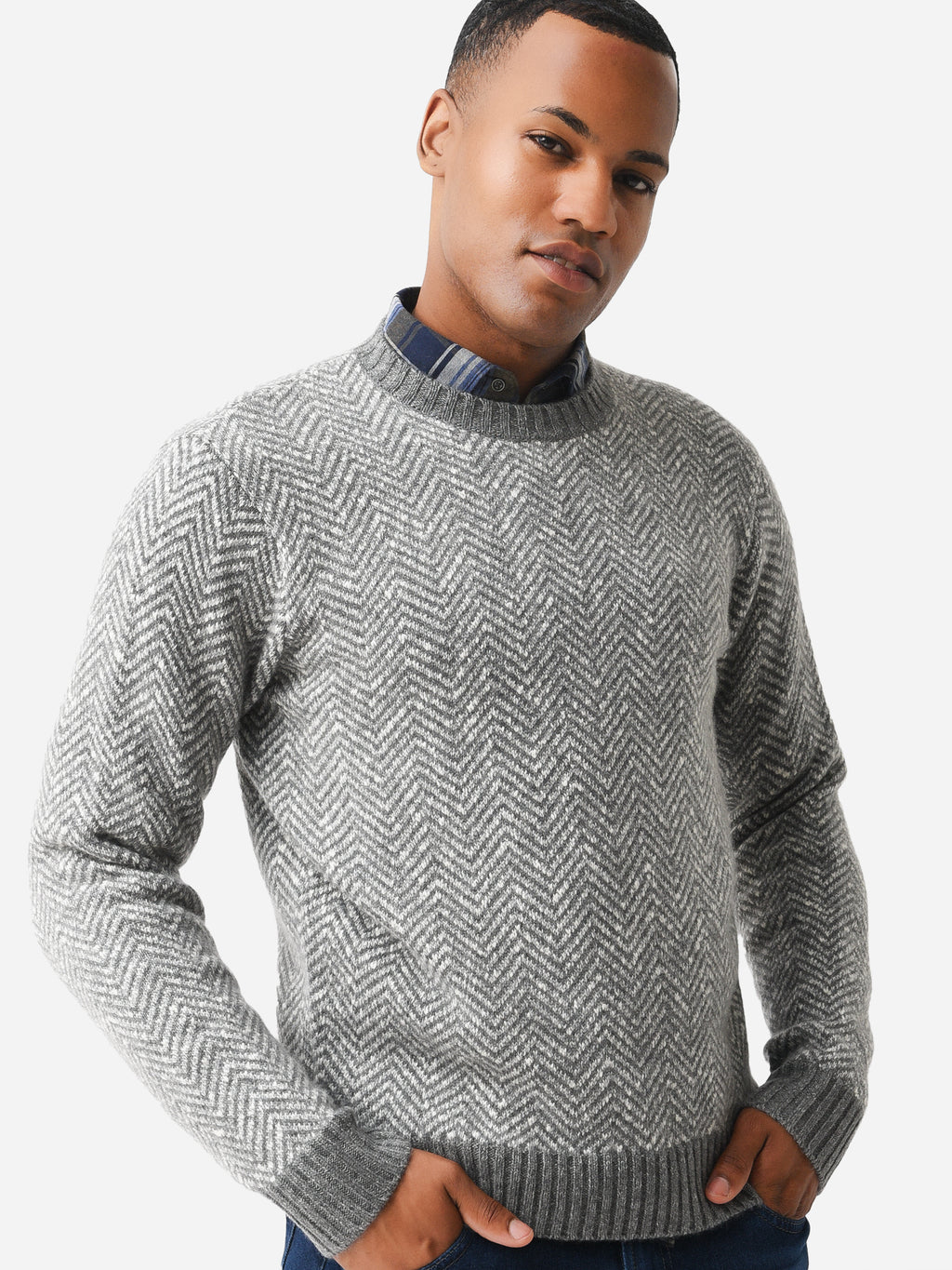 Peter Millar Crown Crafted Men's Cliffs Herringbone Crew Sweater - Saint Bernard